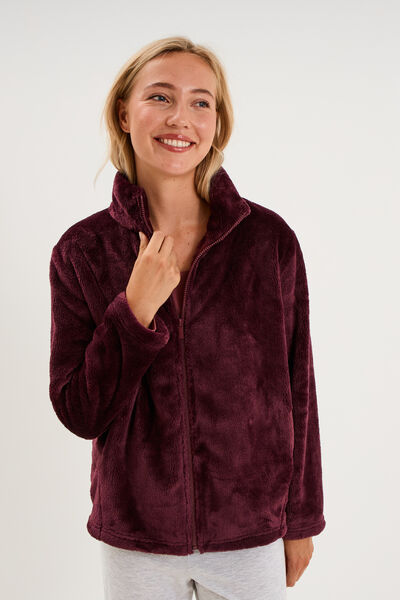 Veste de pyjama col montant polaire prune femme