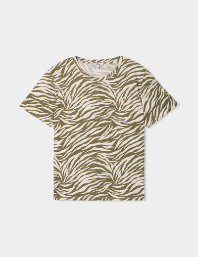 T-shirt coton col rond manches courtes vert kaki femme
