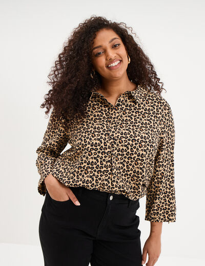 Blouse manches retroussables sable femme grande taille