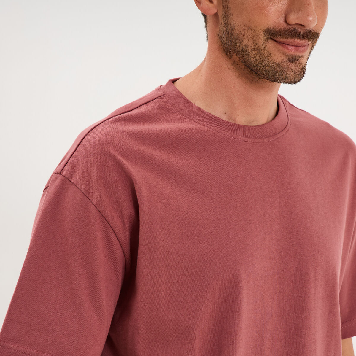 T-shirt col rond coupe relax coton &eacute;pais vieux rose homme