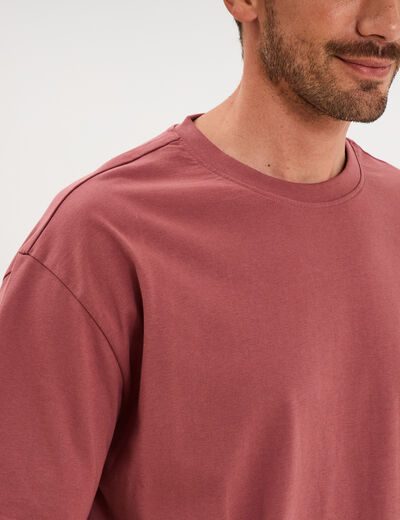 T-shirt col rond coupe relax coton &eacute;pais vieux rose homme