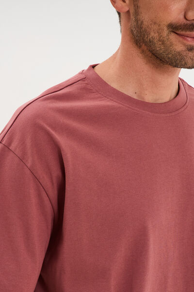 T-shirt col rond coupe relax coton &eacute;pais vieux rose homme