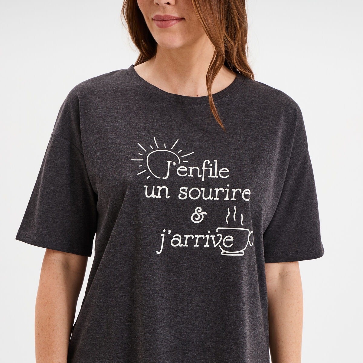 Ensemble pyjama pantalon et t-shirt gris foncé femme