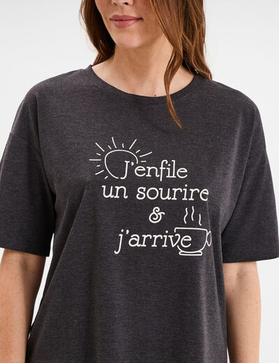 Ensemble pyjama pantalon et t-shirt gris foncé femme