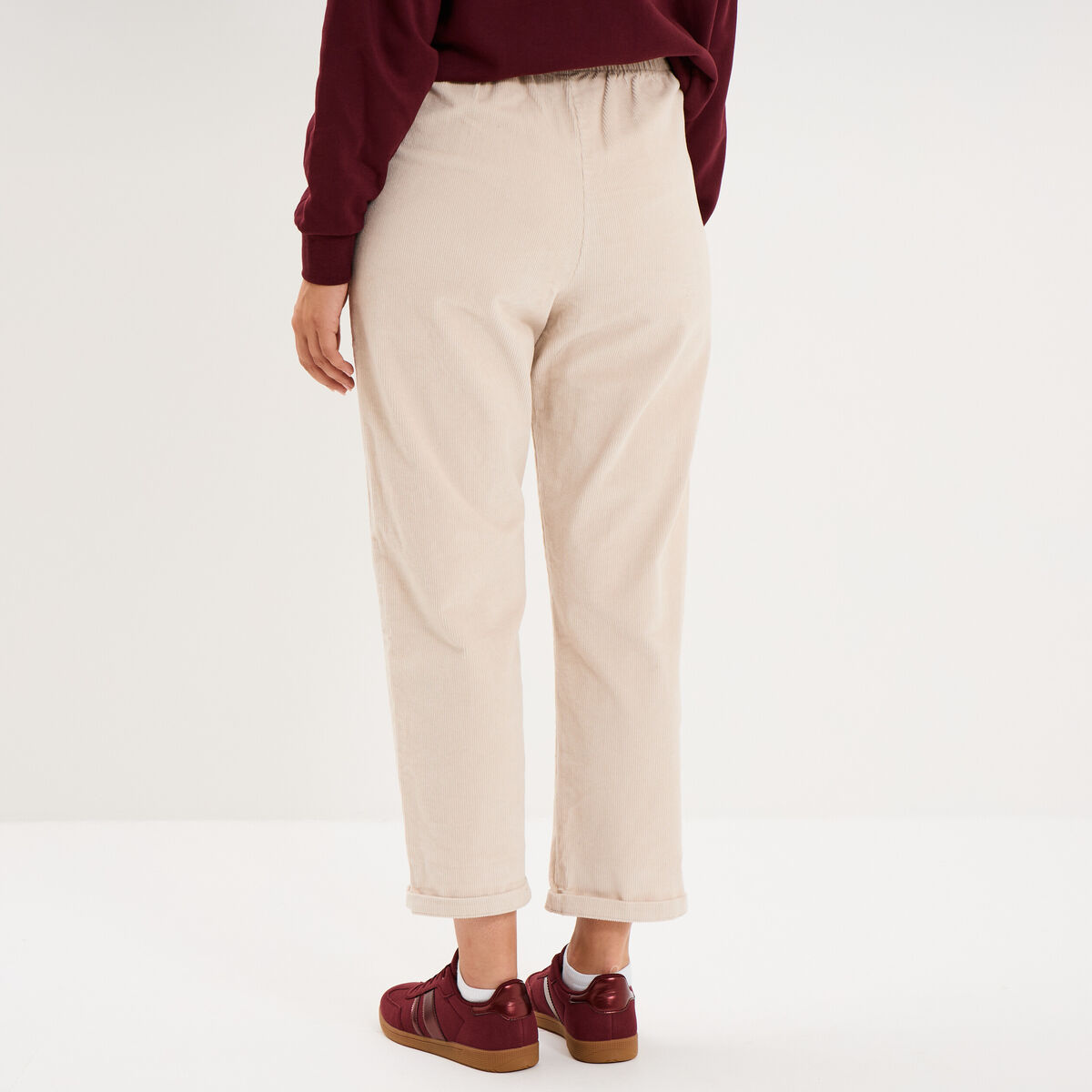 Pantalon taille haute velours 7/8&egrave;me sable femme