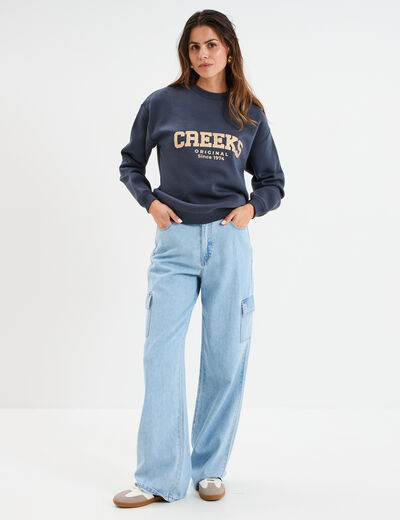 Sweat col rond manches longues Creeks bleu foncé femme