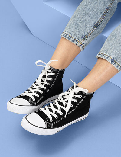 Baskets en toile montantes à lacets noir femme