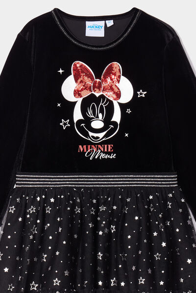 Robe tulle et velours à sequins Minnie noir fille