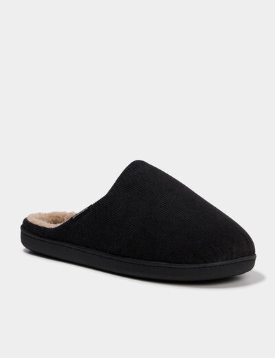Chaussons mules velours fourr&eacute;s lavables taupe homme