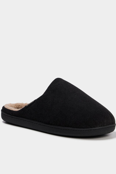 Chaussons mules velours fourr&eacute;s lavables taupe homme