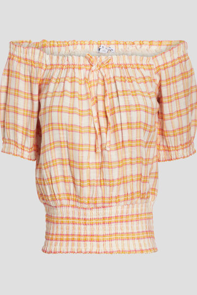 Blouse cropped manches courtes orange femme