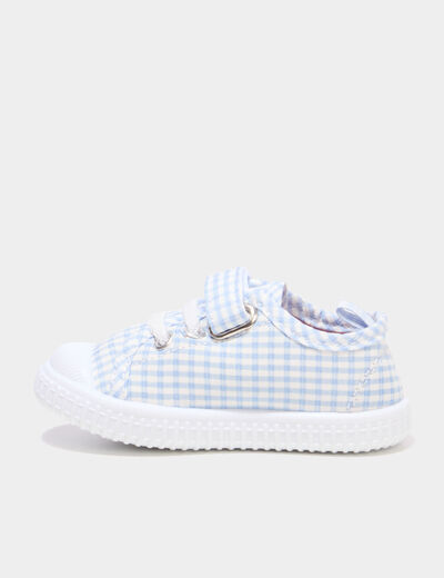 Tennis basses toile semelle souple bleu ciel b&eacute;b&eacute; fille