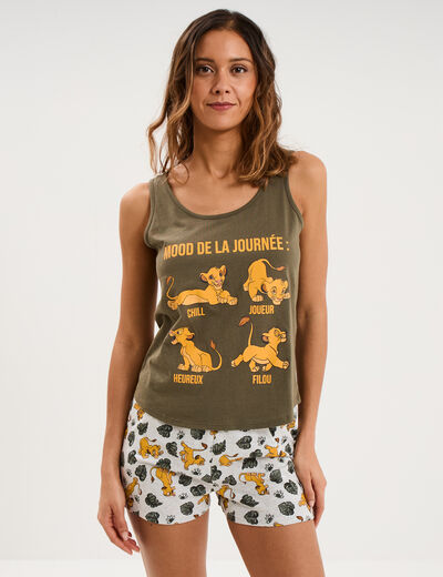 Ensemble pyjama short coton Le Roi lion vert kaki femme