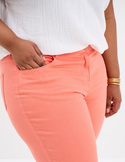 Pantalon corsaire skinny taille haute rose corail femme grande taille
