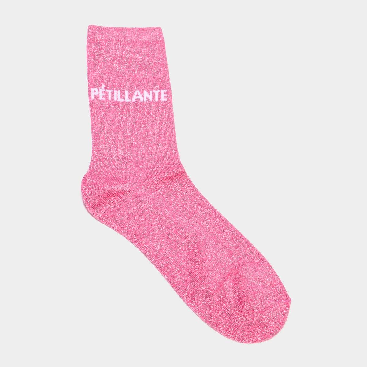Chaussettes &agrave; fils m&eacute;tallis&eacute;s mi-hautes rose fushia femme