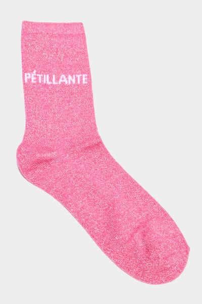 Chaussettes &agrave; fils m&eacute;tallis&eacute;s mi-hautes rose fushia femme