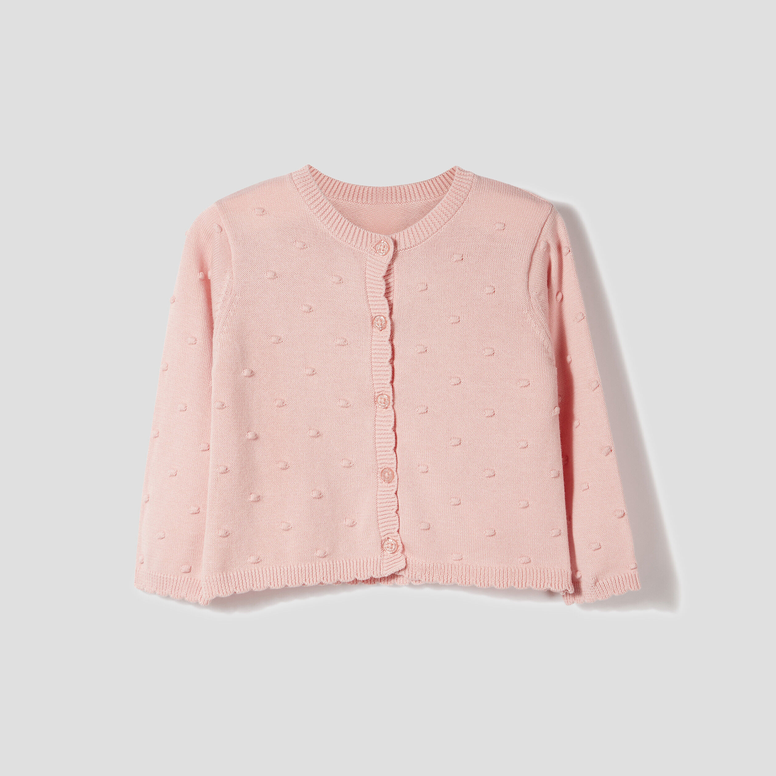 Gilet coton boutonné à bord festonné rose clair bébé fille LH