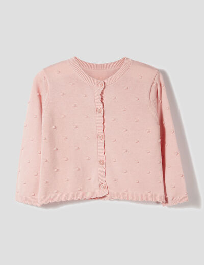 Gilet coton boutonné à bord festonné rose clair bébé fille