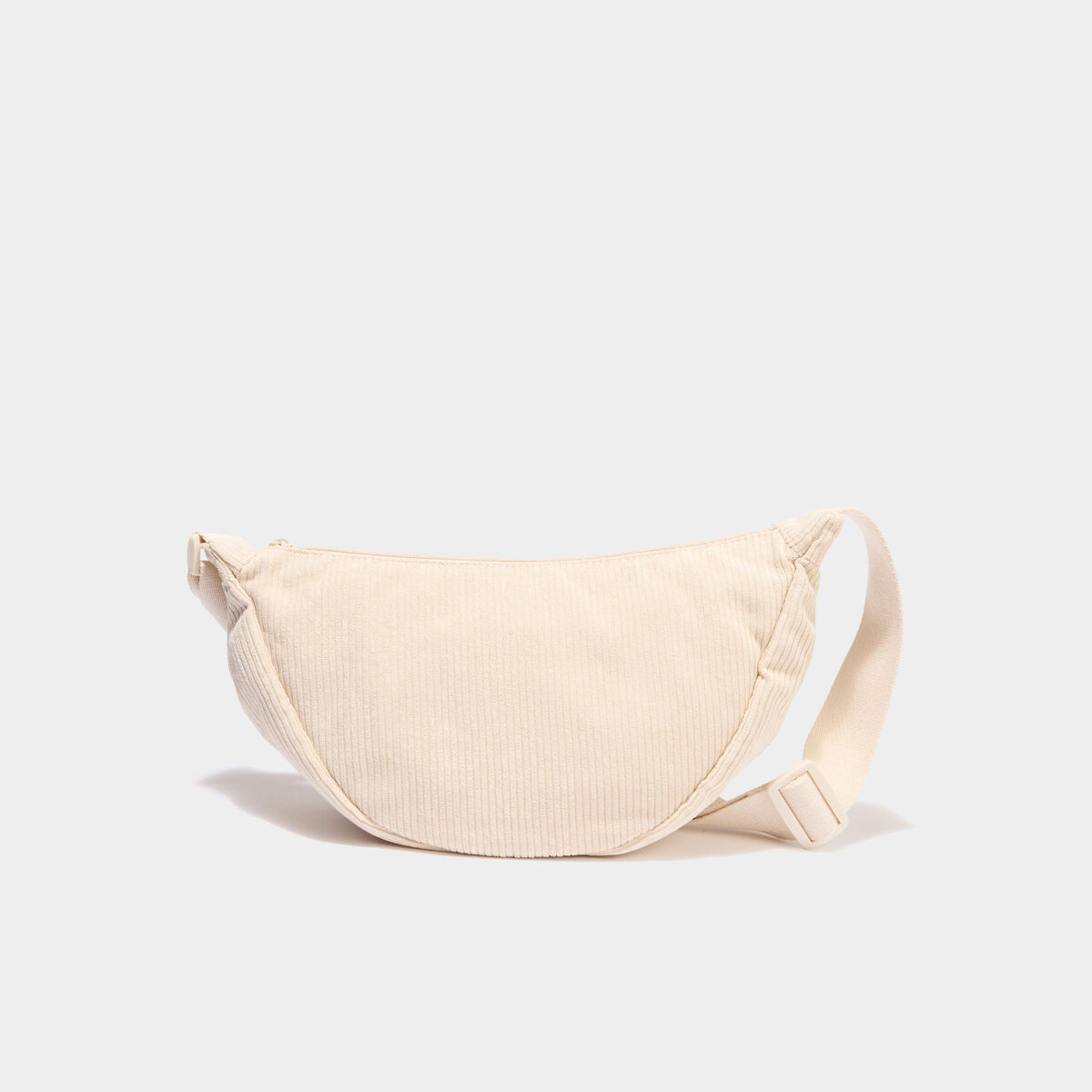 Sac banane effet velours c&ocirc;tel&eacute; ivoire femme