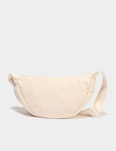 Sac banane effet velours c&ocirc;tel&eacute; ivoire femme
