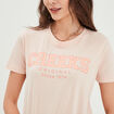 T-shirt oversize col rond coton Creeks orange corail femme