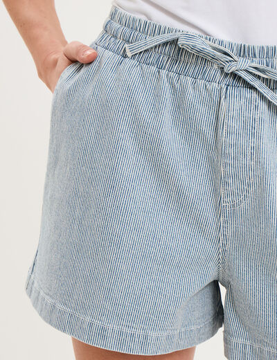Short jogger en jean &eacute;lastiqu&eacute; blanc femme