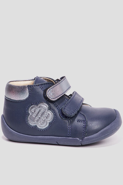Bottillons en cuir Wakalla bleu marine bébé fille