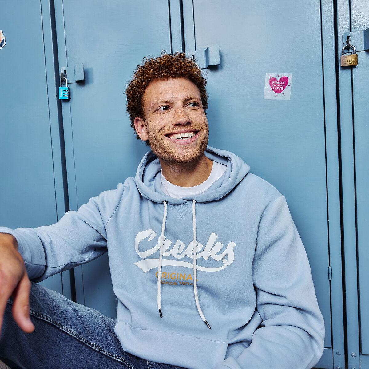 Sweat molleton &agrave; capuche hoodie bleu ciel homme
