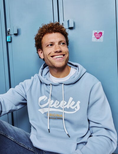 Sweat molleton &agrave; capuche hoodie bleu ciel homme