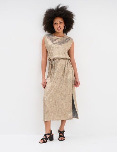 Robe midi droite sans manches jaune or femme