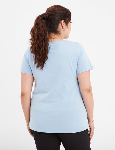 T-shirt manches courtes coton Snoopy bleu ciel femme grande taille