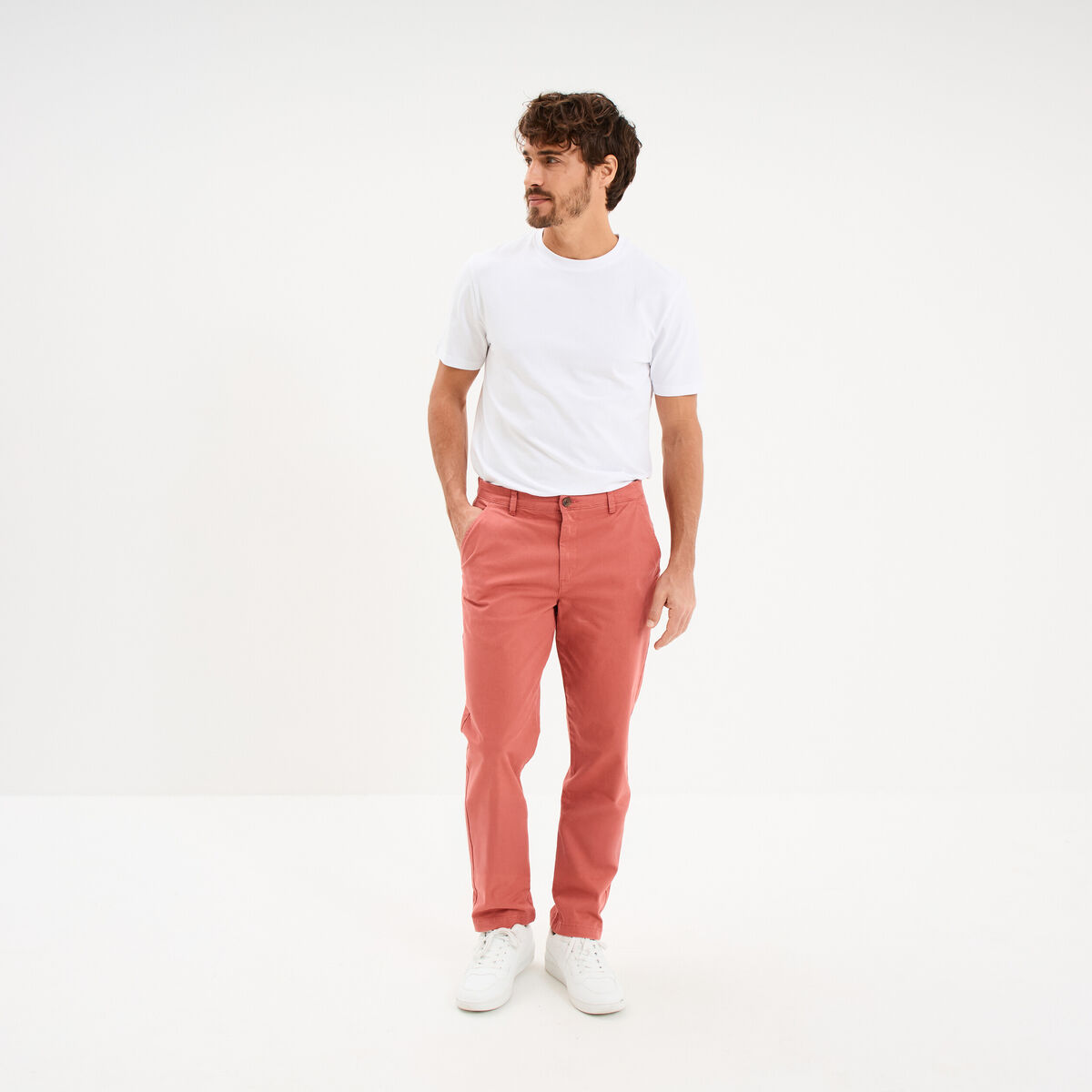 Pantalon chino droit stretch vieux rose homme