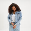 Veste courte en jean boutonn&eacute;e denim double stone femme grande taille