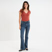 T-shirt col V ajusté manches courtes vieux rose femme