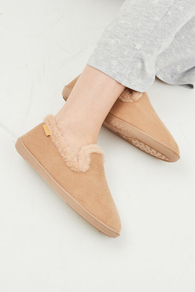 Chaussons charentaises fourrés Isotoner camel femme