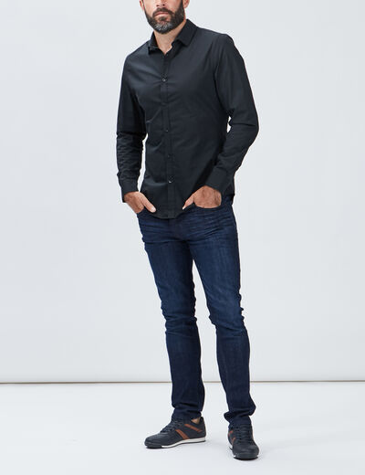 Chemise effet stretch manches longues noir homme