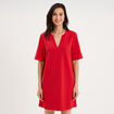 Robe courte col en V manches courtes rouge femme