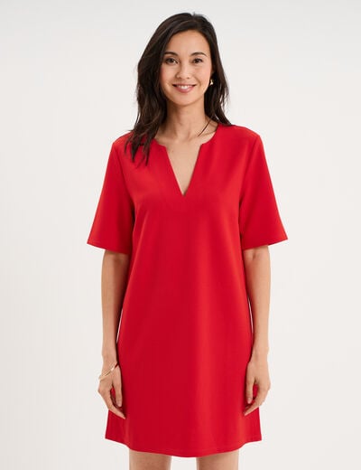 Robe courte col en V manches courtes rouge femme