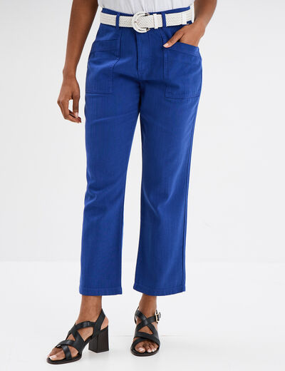 Pantalon regular fluide ceinture bleu roi femme