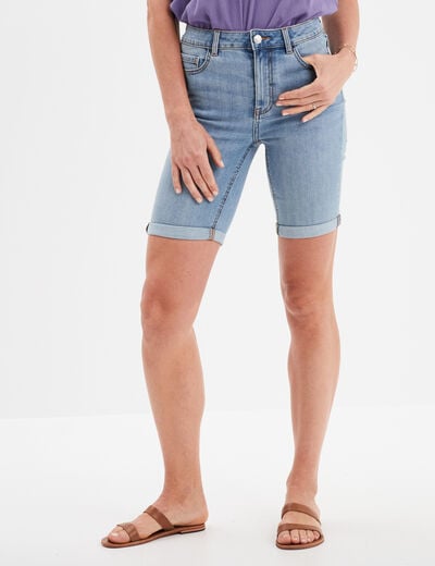 Bermuda en jean slim denim double stone femme