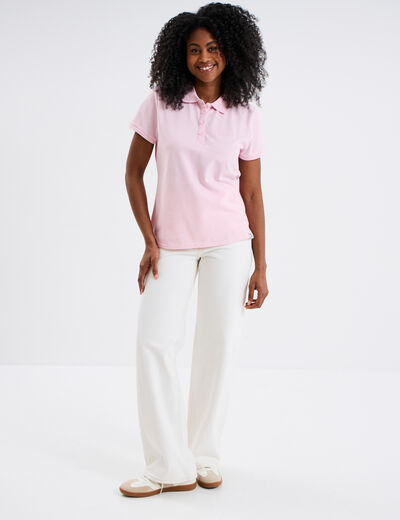 Polo ajusté manches courtes coton rose femme