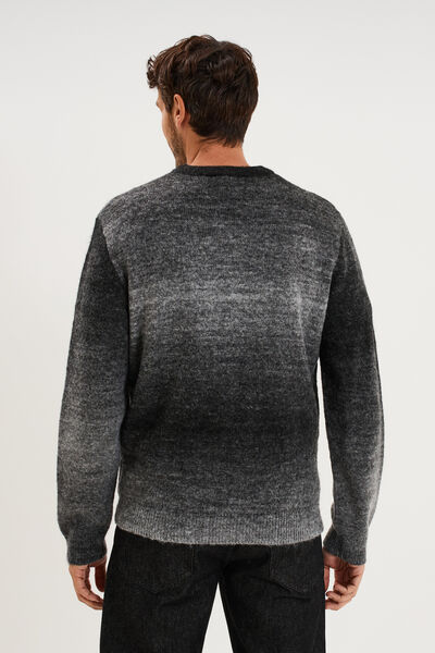 Pull droit col rond manches longues gris fonc&eacute; homme