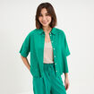 Chemise manches courtes lin m&eacute;lang&eacute; vert canard femme