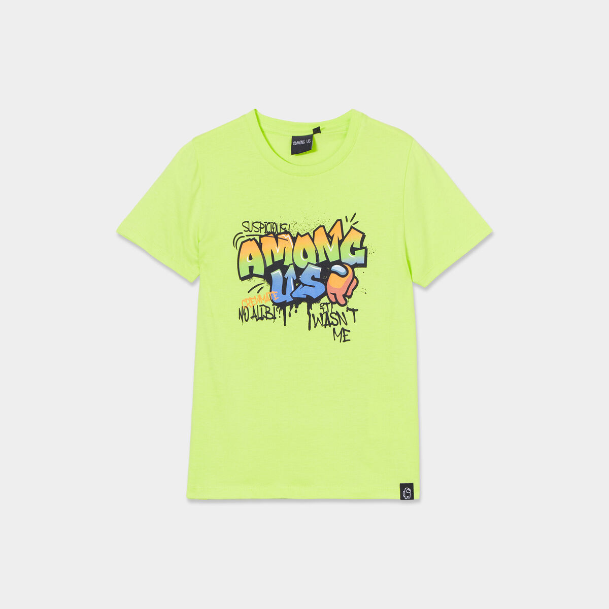 T-shirt manches courtes coton Among Us vert fluo garçon