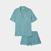 Ensemble pyjama fluide short et chemise bleu gris femme