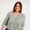 Blouse col tunisien manches 3/4 fluide vert kaki femme grande taille