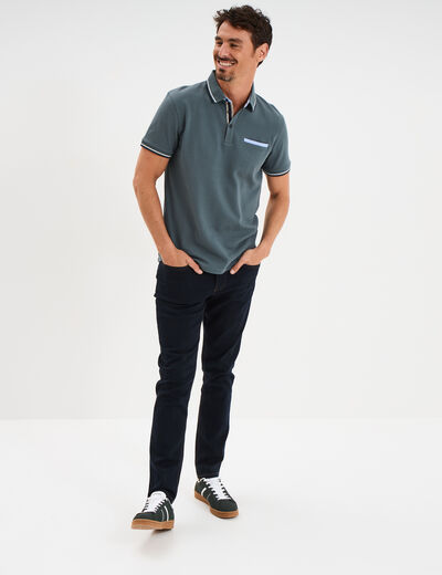 Polo piqu&eacute; manches courtes coton vert fonc&eacute; homme