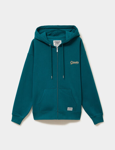 Sweat zipp&eacute; &agrave; capuche vert fonc&eacute; femme