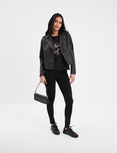 Jeans skinny taille haute denim noir femme