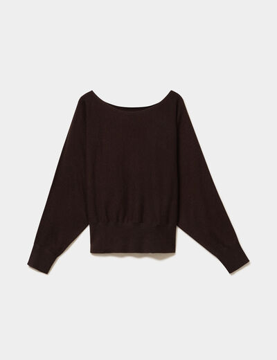 Pull encolure bateau manches longues marron fonc&eacute; femme